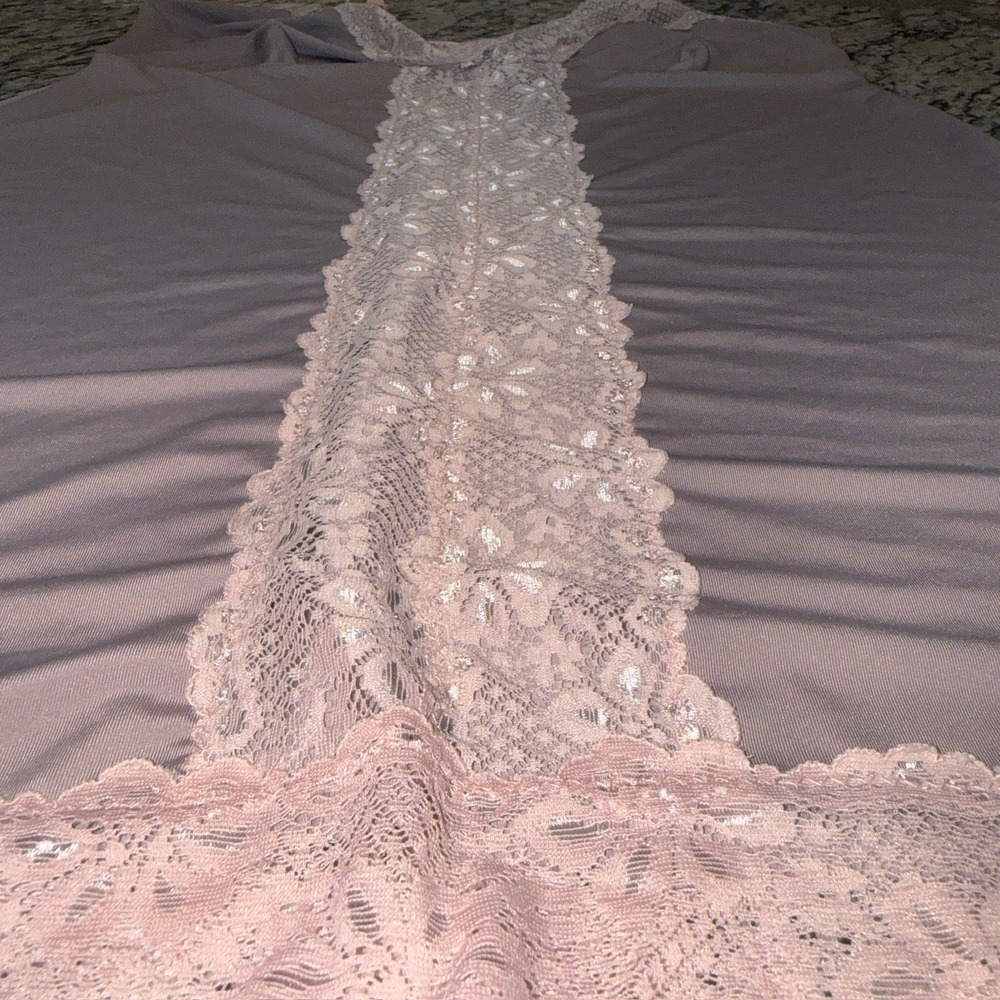 Delta Burke 3X Taupe Stretchy Satin Lace V-Neck Slip Style Nighty Nightgown - Picture 6 of 14
